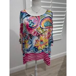 Nicole Paige Women's Size Medium Polyester Floral Pink Blouse